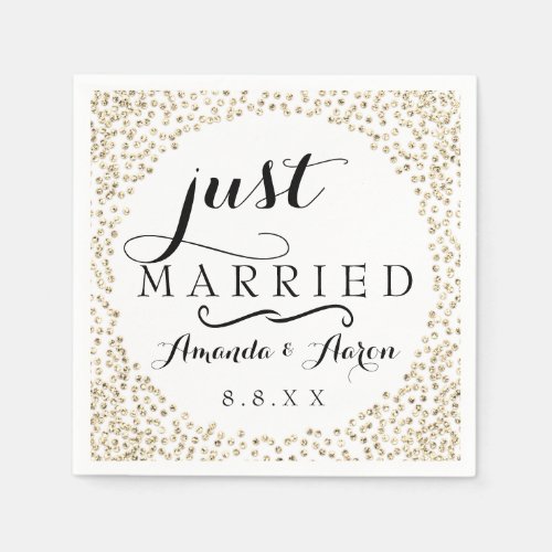 Black White Faux Gol Confetti Wedding Just Married Napkins