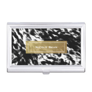 Black White & Faux Gold Chic Business Card Holder