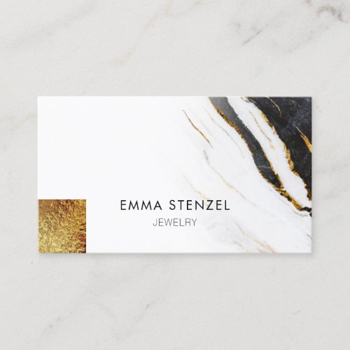 Black White Faux Gold Foil Marble Business Card