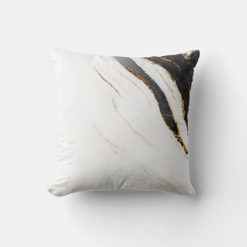 Black White Faux Gold Foil Marble Patterned Throw Pillow