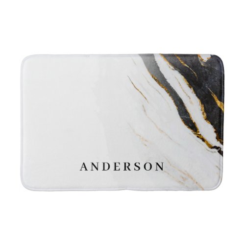 Black White Faux Gold Foil Marble Personalized Bath Mat