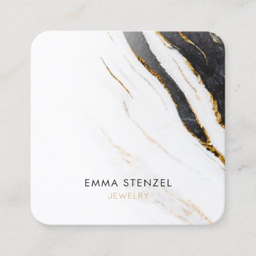 Black White Faux Gold Foil Marble Square Business Card