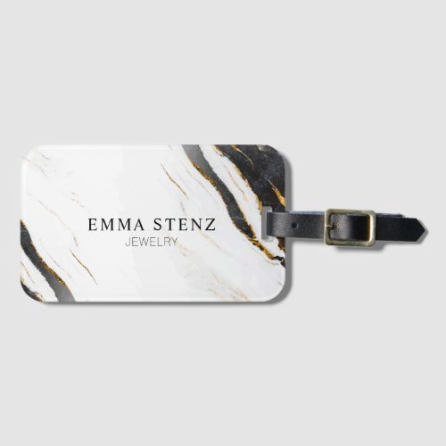 Black White Faux Gold Foil Marble Stone Pattern Luggage Tag