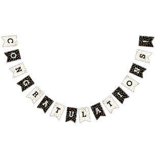 Black White Faux Gold Glitter Dots Congratulations Bunting Flags