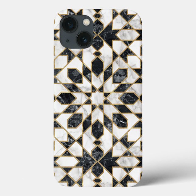Black & White Faux Gold Marble Moroccan Mosaic Case-Mate iPhone Case (Back)