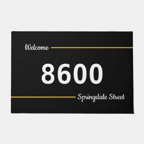 Black White  Faux Gold Street Address Welcome Doormat