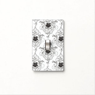 Black White Faux Lace Flowers Light Switch Cover