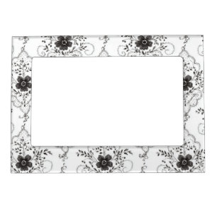 Black White Faux Lace Flowers Magnetic Frame