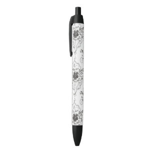 Black White Faux Lace Flowers  Pen