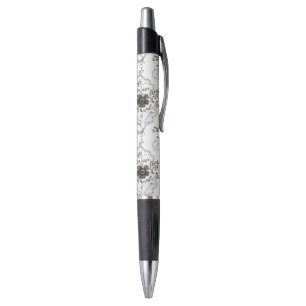 Black White Faux Lace Flowers Pen