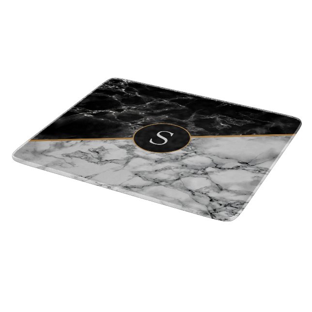 Black White Faux Marble Cutting Board Personalized (Corner)