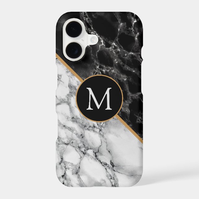 Black White Faux Marble iPhone Case Custom Letter (Back)