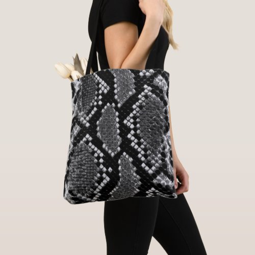 Black  White Faux Snake Skin Tote Bag