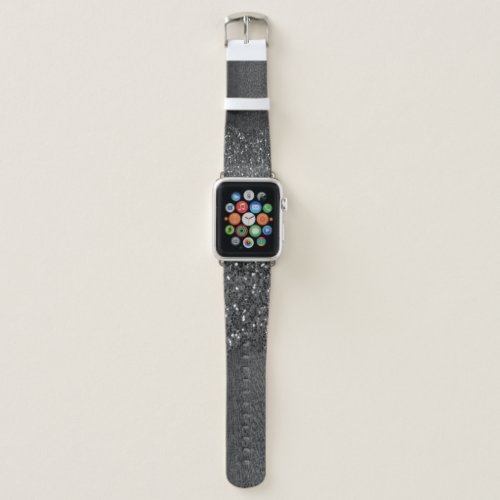 Black white faux sparkles rustic wood apple watch band