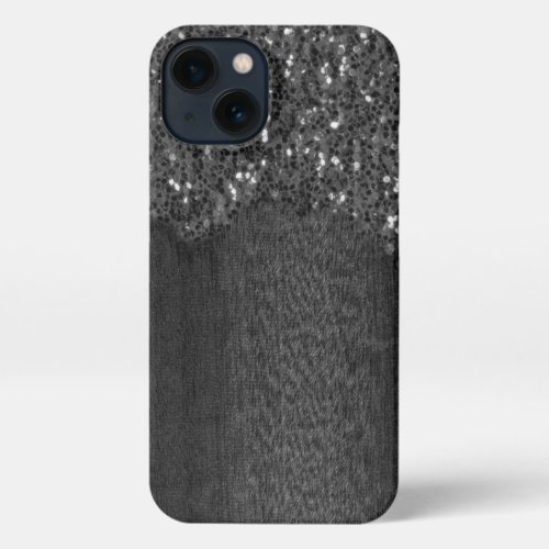 Black white faux sparkles rustic wood iPhone 13 case