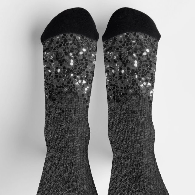 Black white faux sparkles rustic wood socks (Top)