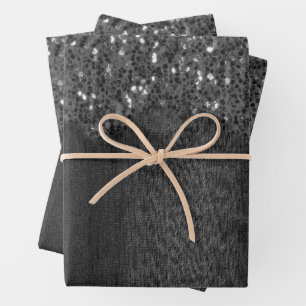 Black white faux sparkles rustic wood wrapping paper sheets