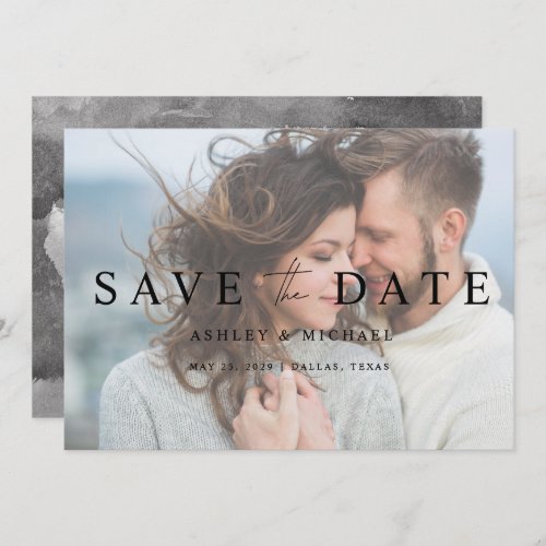 Black  White Faux Vellum Overlay  Photo Wedding Save The Date