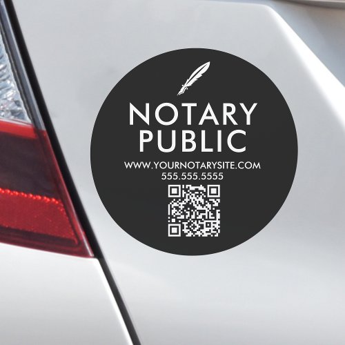 Black  White Feather Pen QR Code Notary Public  Car Magnet
