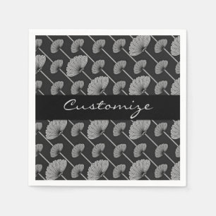 Black & White Feathered Floral Fans Napkins