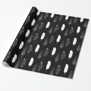 Black White Feathers Wrapping Paper