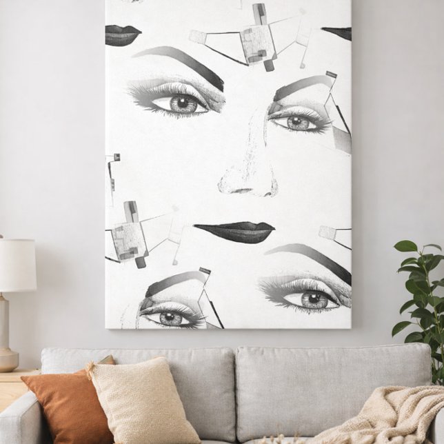 Black White Female Face Minimal Artistic Style Canvas Print (Creator Uploaded)