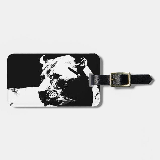 Black & white female lion pop art luggage tag (Front Horizontal)