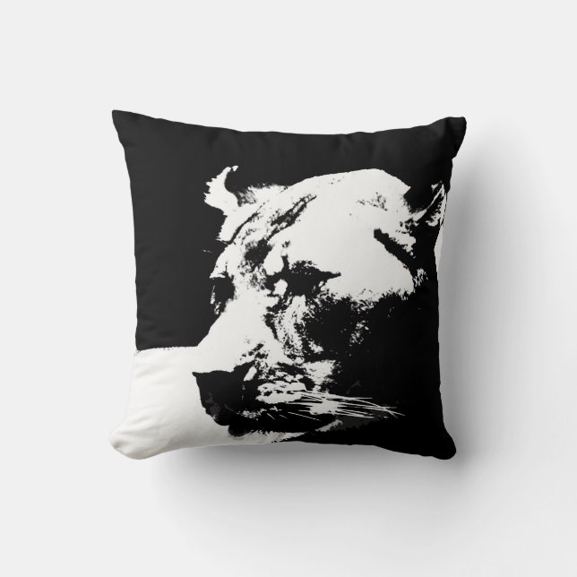 Black & white female lion pop art throw pillow (Front)