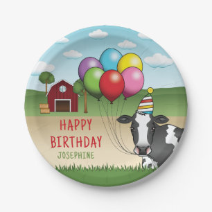 Black White Festive Cow Barnyard Kid's Birthday Paper Plates