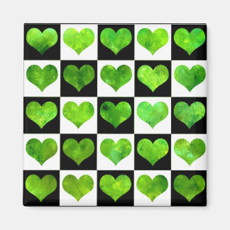 Black & White Field Of Green Hearts Magnet