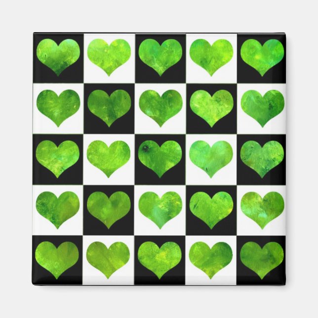 Black & White Field Of Green Hearts Magnet (Front)