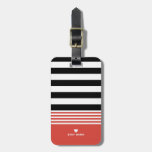 Black, White &amp; Fiesta Orange Striped Personalized Luggage Tag at Zazzle