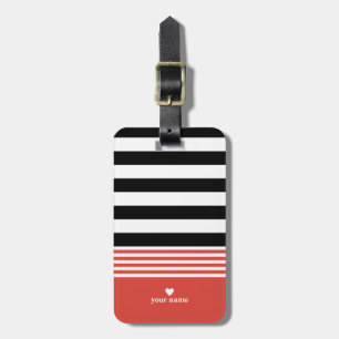 Black, White & Fiesta Orange Striped Personalized Luggage Tag
