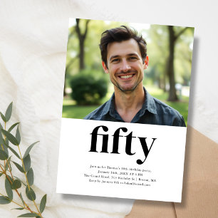 Black & White Fifty 50th Birthday Invitation