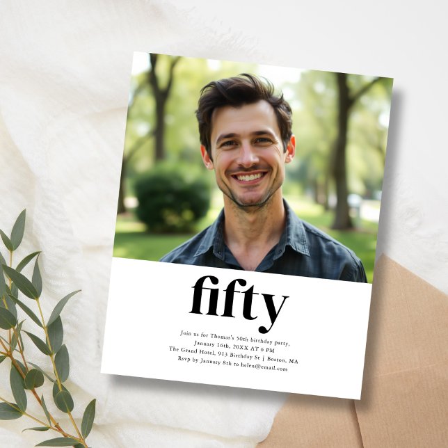 Black & White Fifty 50th Birthday Invitation (Creator Uploaded)