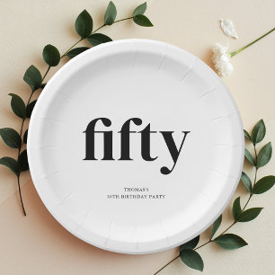 Black & White Fifty 50th Birthday  Paper Plates