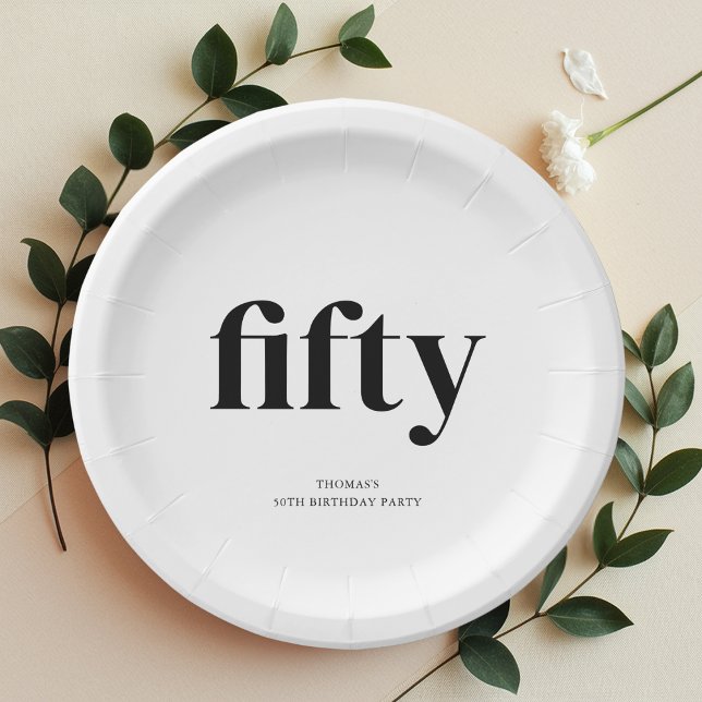 Black & White Fifty 50th Birthday  Paper Plates (Creator Uploaded)