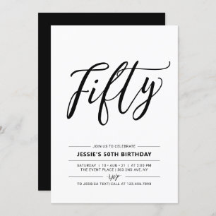 Black & White Fifty Minimal 50th Birthday Party Invitation