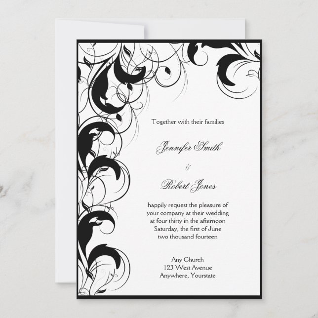 Black White Filigree Vintage Wedding Invitation (Front)