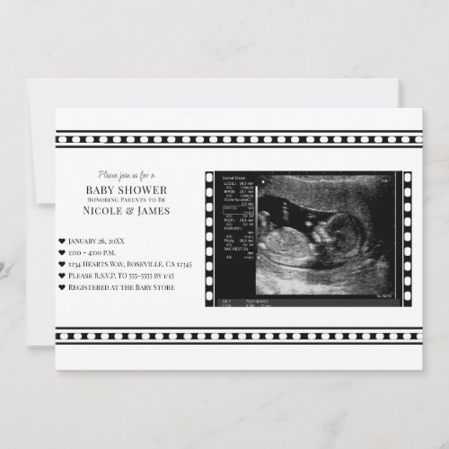 Black  White Film Ultrasound Photo Baby Shower Invitation