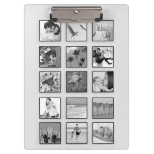 Black & White Filtered Square Custom Photo Collage Clipboard