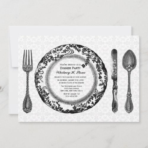 Black White Fine Dining Dinner Party Invitation