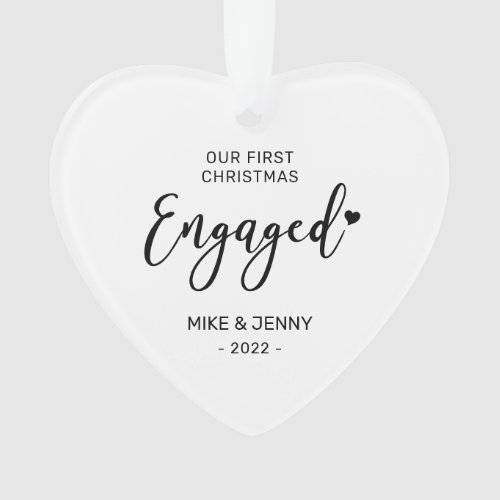 Black  White First Christmas Engaged Heart Photo Ornament