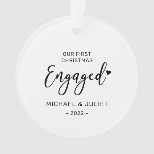Black  White First Christmas Engaged Photo Ornament