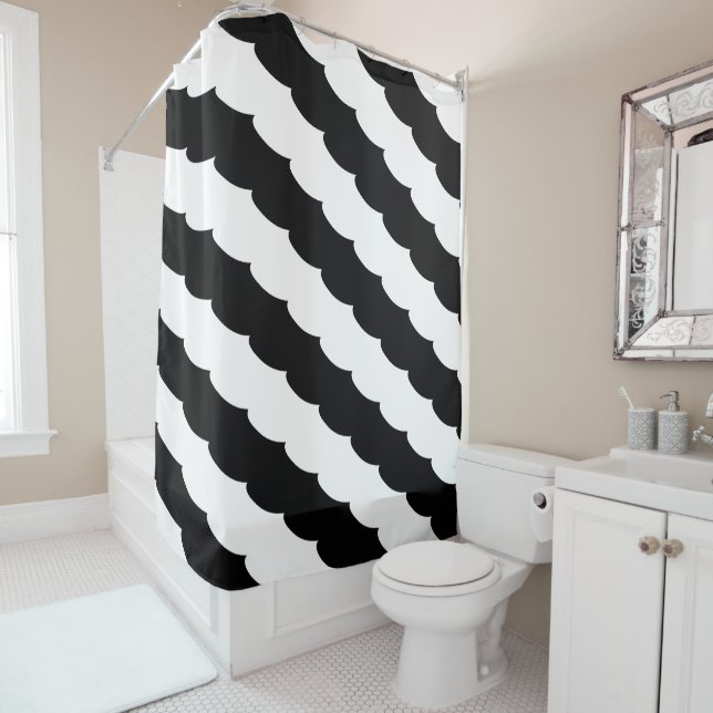 Black & White Fish Scale Print Shower Curtain (In Situ)