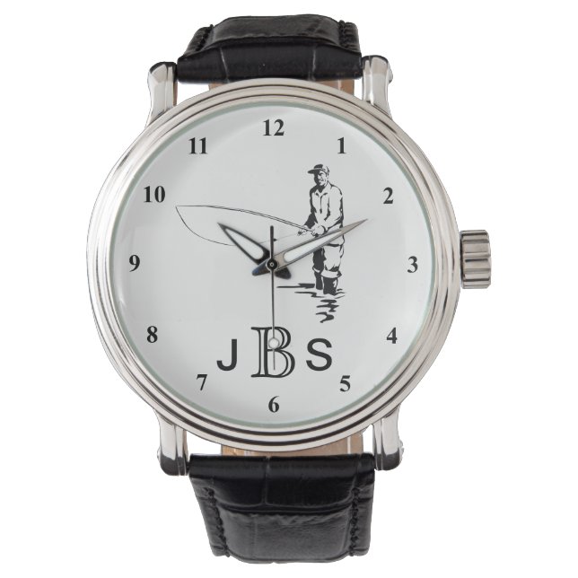 Black White Fisherman | Masculine Monogram Watch (Front)