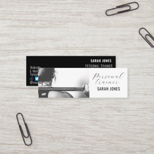 Black White Fitness Personal Trainer Influencer Mini Business Card