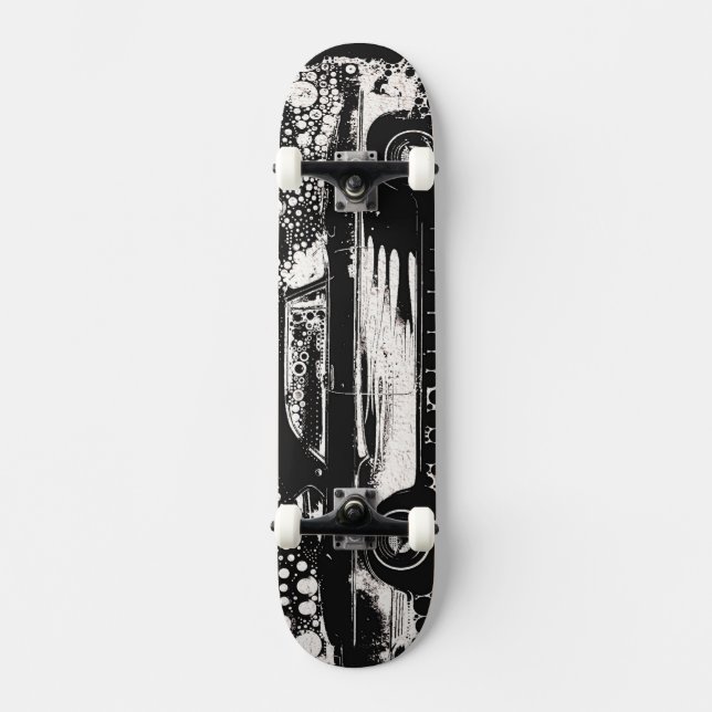 Black & White Flames Classic Skateboard Deck (Front)