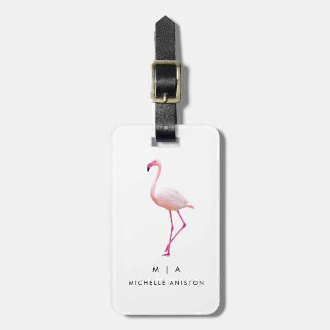 Black White Flamingo  | Monogram Custom Luggage Tag (Front Vertical)