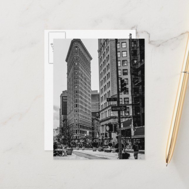 Black & White Flatiron Building Photo in NYC Postcard (Front/Back In Situ)